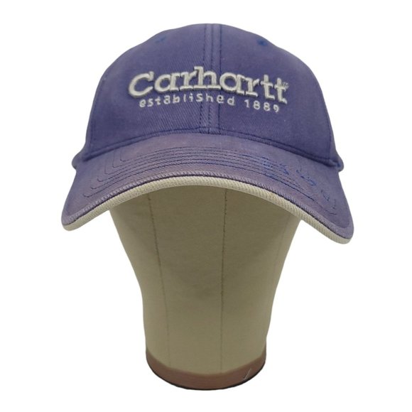Carhartt Distressed Cap Blue Tuck Strap Slide Trucker Hat Embroidered Cotton - Picture 6 of 8